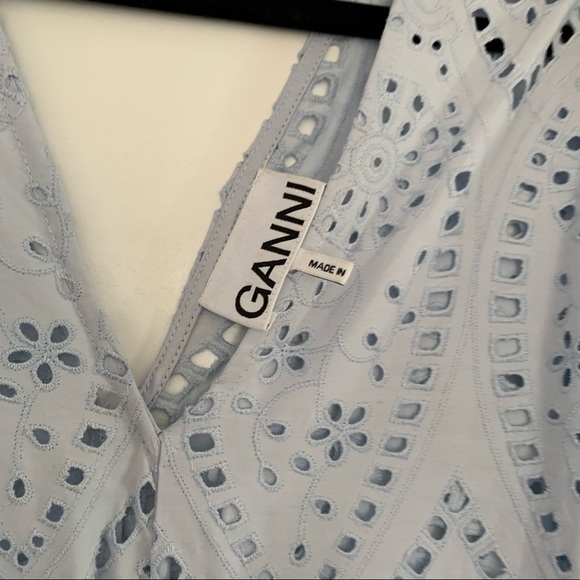 Ganni Broderie Anglaise Eyelet Powder Blue Dress size 42 Med Large - Picture 7 of 9